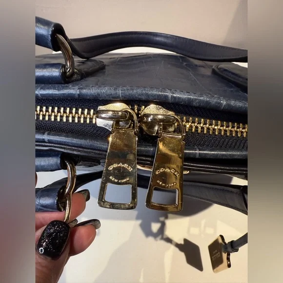 Coach Prince Street Satchel Navy Leather Crocodile-Embossed Handbag Crossbody - Picture 8 of 13
